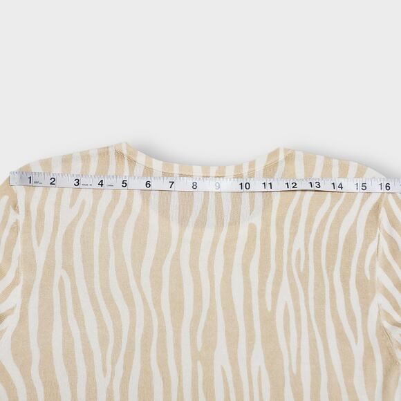 J. Mclaughlin Modal Stretch Zebra Print Sweater Lightweight Tan Cream Medium - Picture 11 of 14